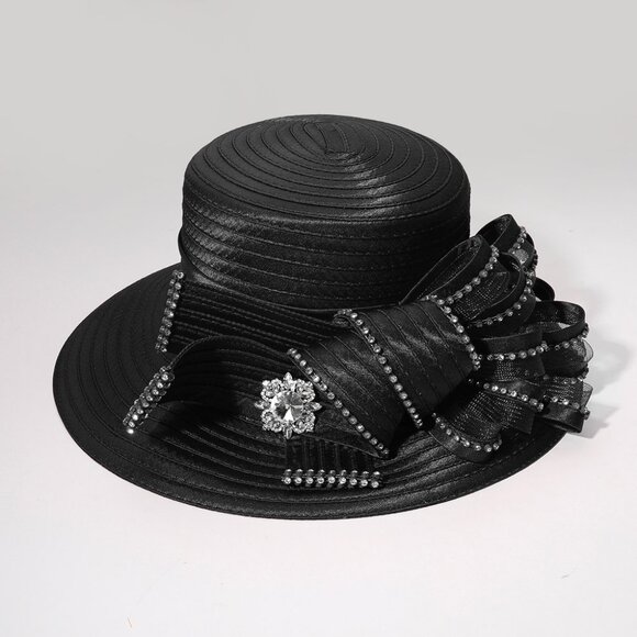 Elegant Dressy  Hat Ribbon Rhinestone  Accent Derby Church Brunch Tea - Picture 1 of 1